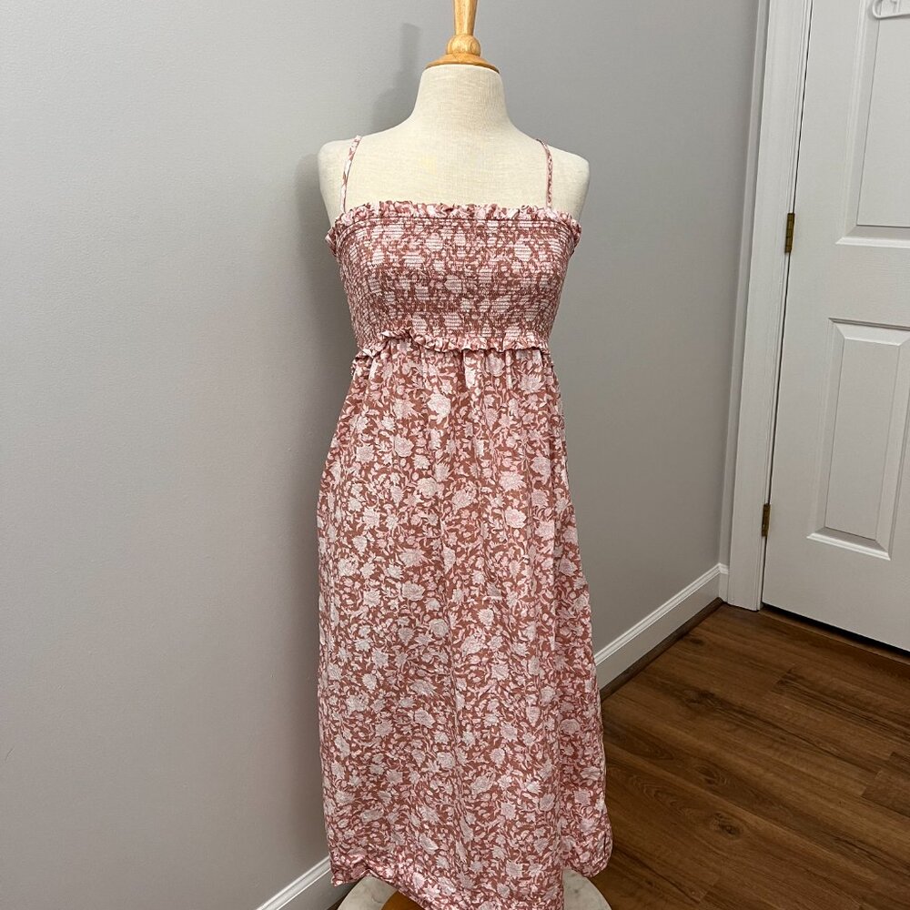 J. Crew Smocked Cotton Poplin Dress Rose Vines Sz M - Picture 3 of 13